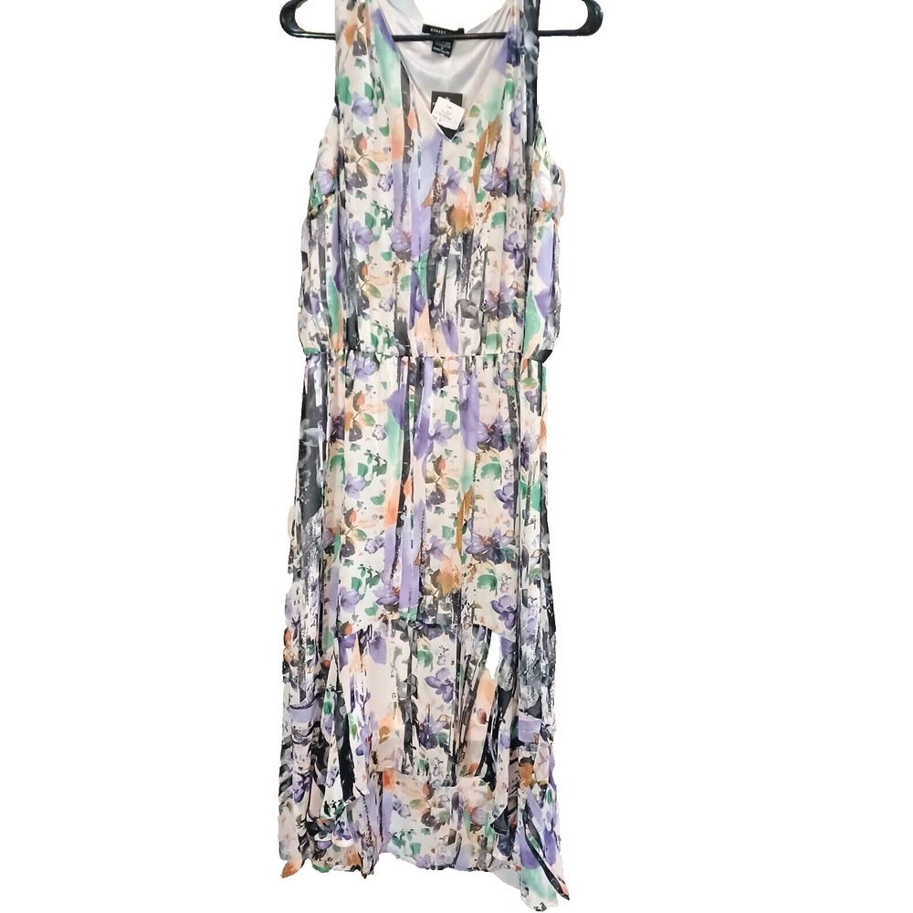 Robert Louis Dress Women's Medium Purple Floral Sleeveless Cinch Waist Flowy NWT